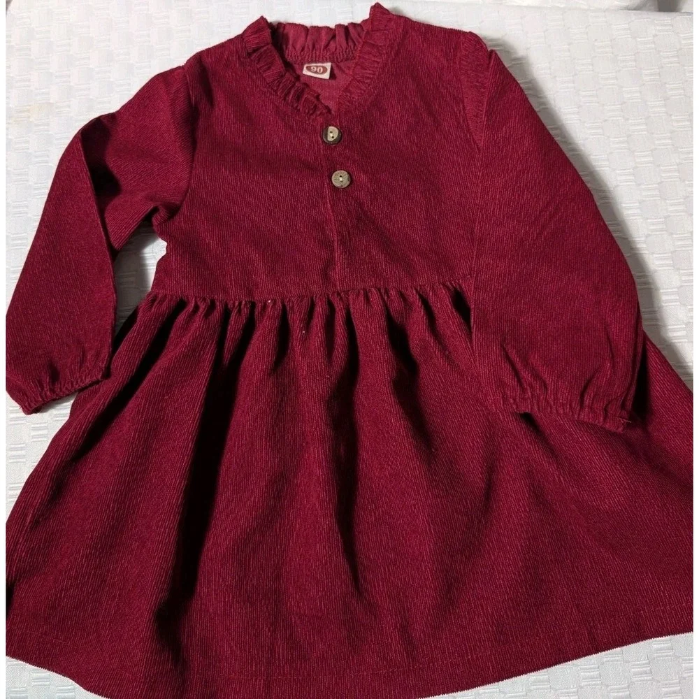 Baby/Toddler Maroon Button Up Long Sleeve Dress 18-24 M